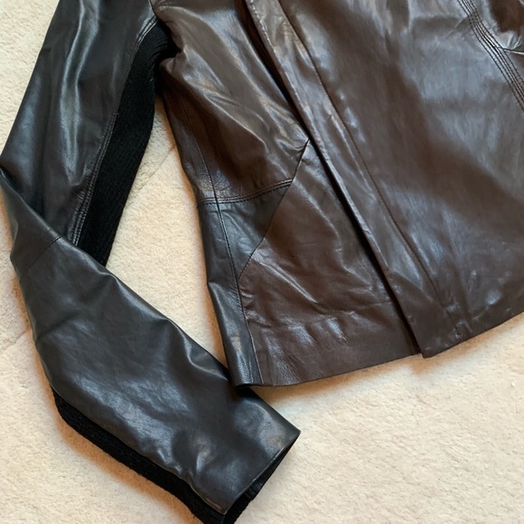 VINCE Colorblock Black Leather Wrap Moto Jacket - Picture 4 of 12